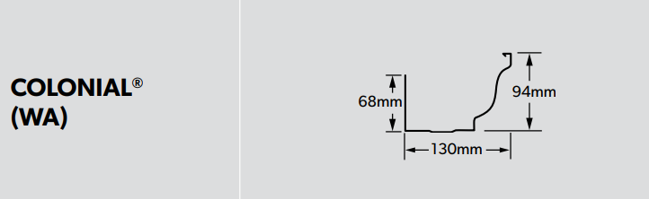 LYSAGHT COLONIAL® Gutter dimensions