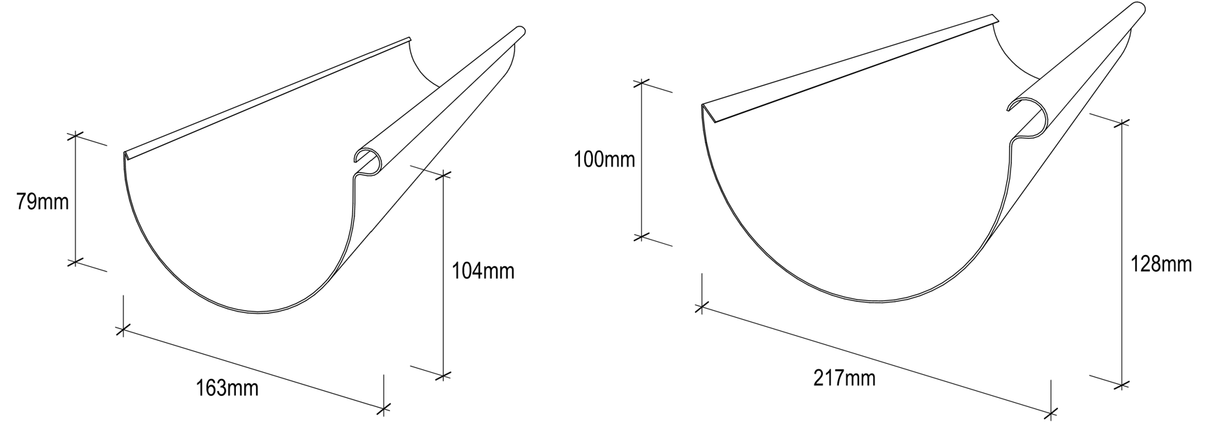 Stramit Half Round Gutter dimensions