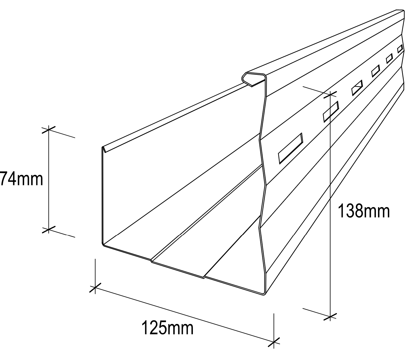 Stramit Triline® Hook Back Gutter dimensions