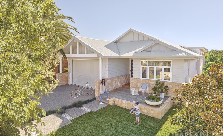 Residential house with COLORBOND steel Surfmist matt roof in a corrugated profile